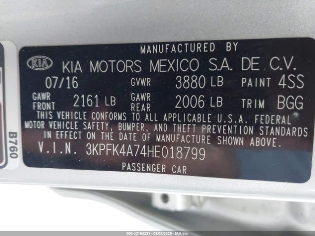 3KPFK4A74HE018799 KIA FORTE LX