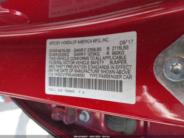 1HGCV1F95JA006562 Honda l15be