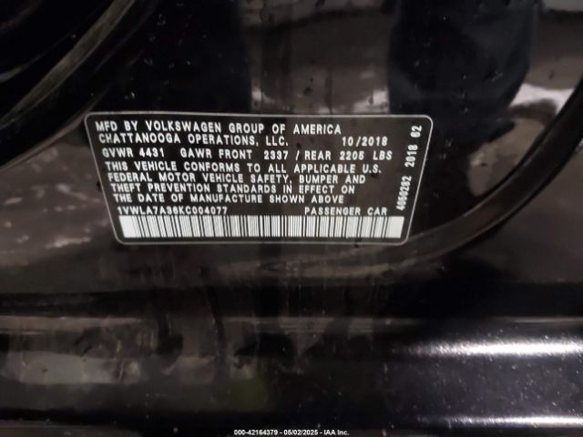 2019 VOLKSWAGEN PASSAT 1VWLA7A36KC004077 Photo 8