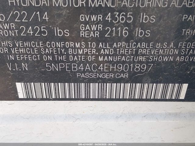 5NPEB4AC4EH901897 Hyundai SONATA GLS