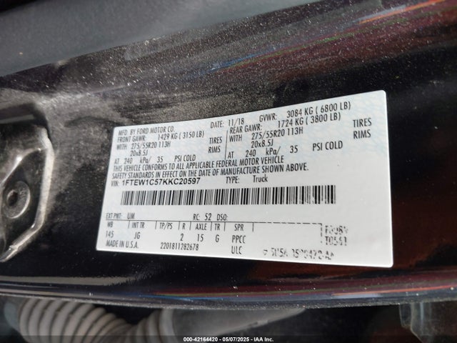Aukcja sprzedaży 2019 Ford F-150 Xl, vin: 1FTEW1C57KKC20597, numer aukcji: 42164420