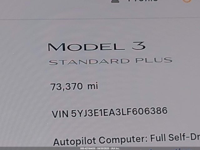 5YJ3E1EA3LF606386 Tesla MODEL 3