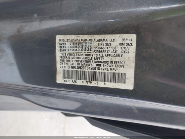 5FNRL5H20EB120018 Honda ODYSSEY LX
