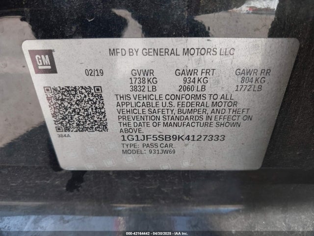 1G1JF5SB9K4127333 Chevrolet luv - mfi, variable valve timing, alum, e85 max