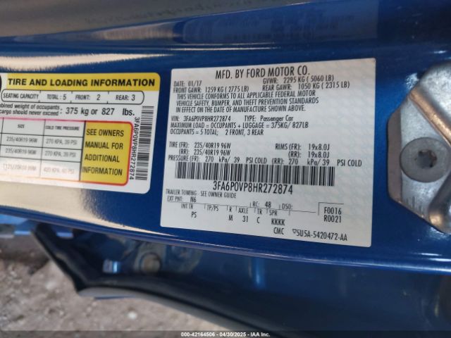 3FA6P0VP8HR272874 Ford Fusion Sport