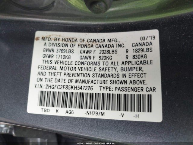 2HGFC2F85KH547226 Honda Civic Sport