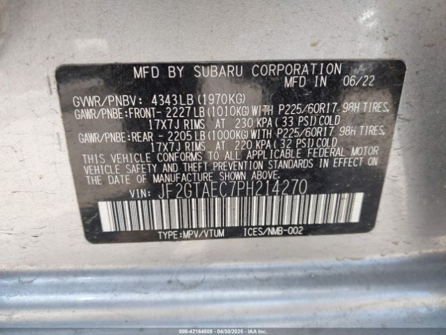 JF2GTAEC7PH214270 Subaru Crosstrek Premium