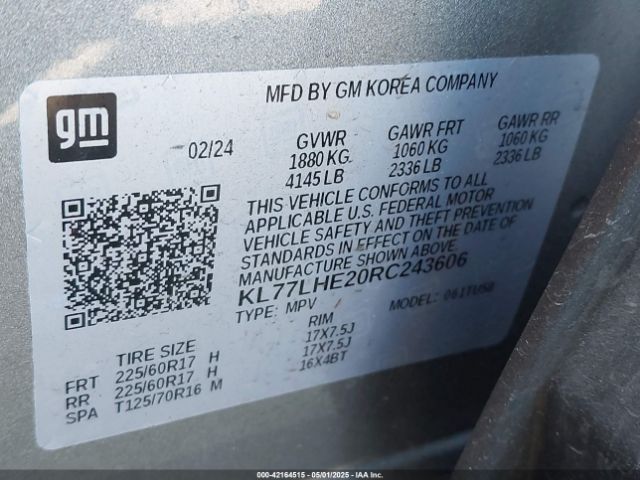 KL77LHE20RC243606 Chevrolet Trax Fwd Lt