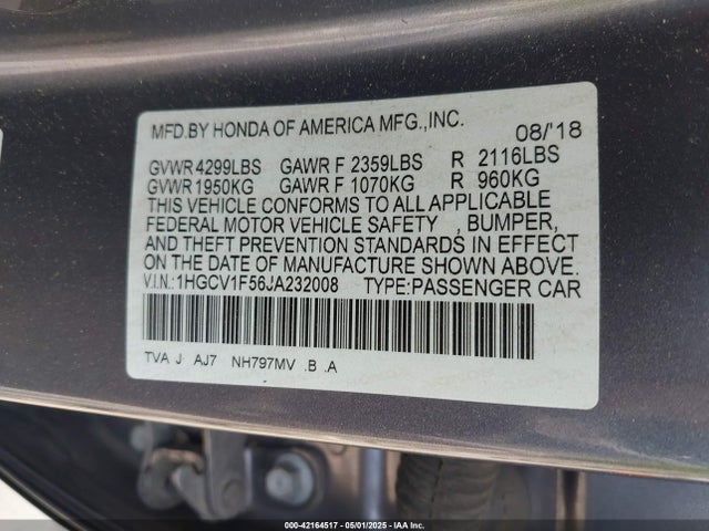 Honda l15be 2018 1HGCV1F56JA232008 Image 9