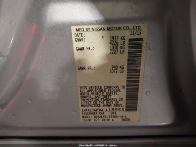 1N4AL3AP3GC118955 Nissan Altima 2.5 Sl