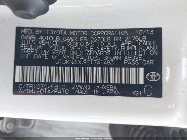 JTDKN3DU9E1741483 Toyota 2zr-fxe+3jm