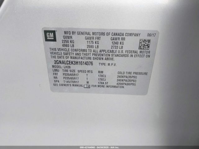 2GNALCEK3H1614376 Chevrolet EQUINOX LT
