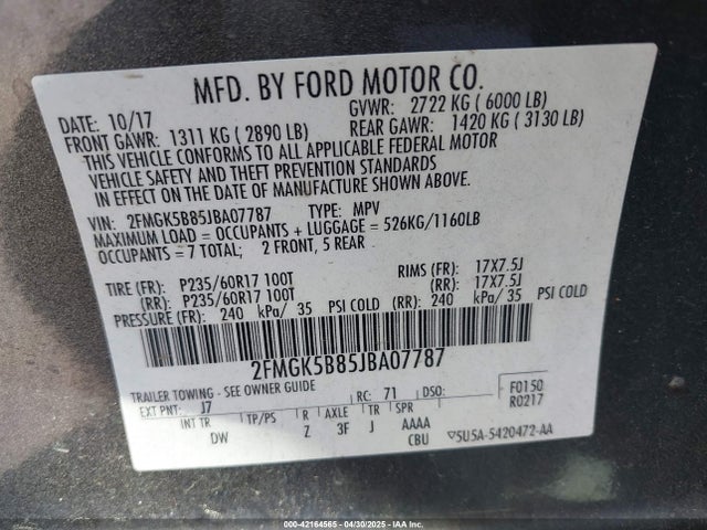 Ford FLEX SE 2018 2FMGK5B85JBA07787 Image 9