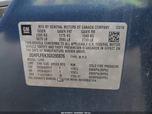 Chevrolet EQUINOX LT 2016 2GNFLFEK3G6295876 Image 9