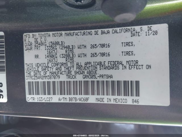 3TMCZ5AN2MM387079 Toyota Tacoma 4wd Trd Off Road