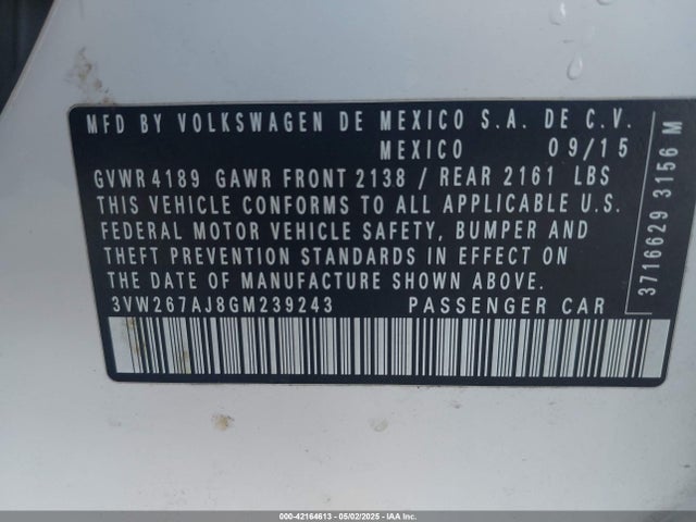 3VW267AJ8GM239243 Volkswagen Jetta 1.4t S