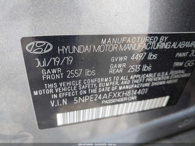 5NPE24AFXKH814401 Hyundai SONATA SE