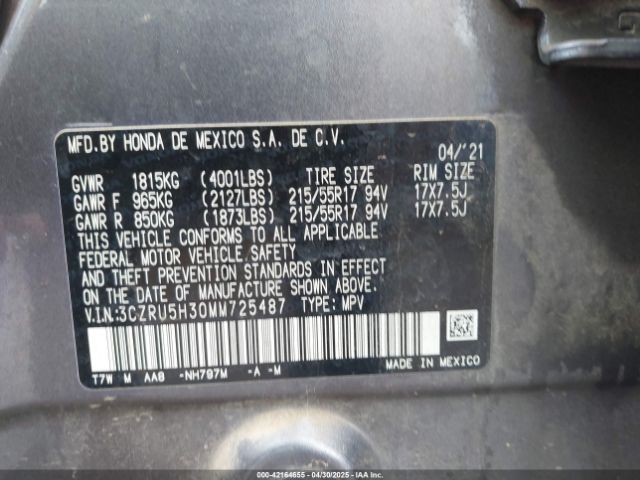 3CZRU5H30MM725487 Honda Hr-v 2wd Lx