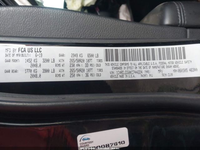 1C4RDJDG0KC744224 Dodge Durango Gt Plus Awd
