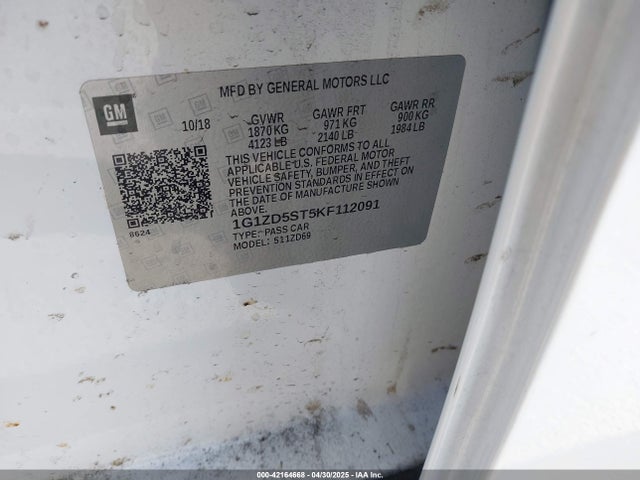 1G1ZD5ST5KF112091 Chevrolet MALIBU LT