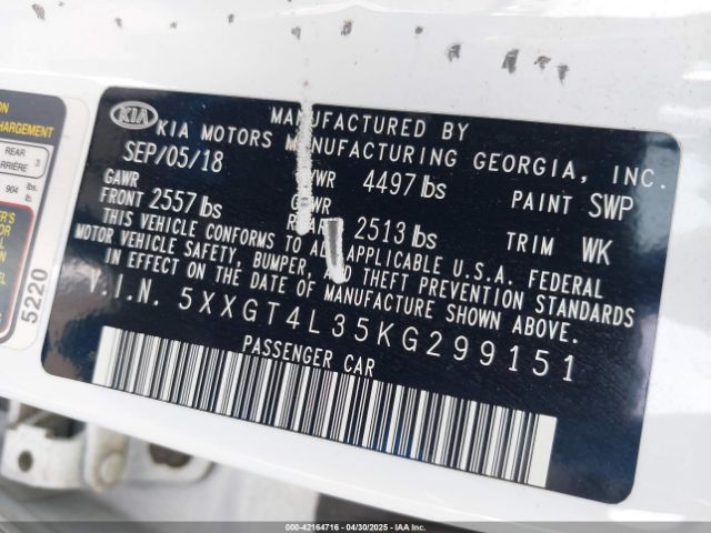5XXGT4L35KG299151 KIA Optima Lx