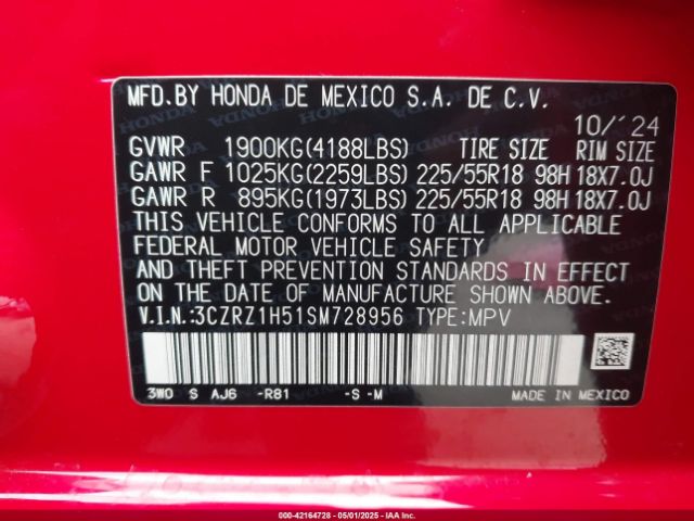 3CZRZ1H51SM728956 Honda Hr-v 2wd Sport