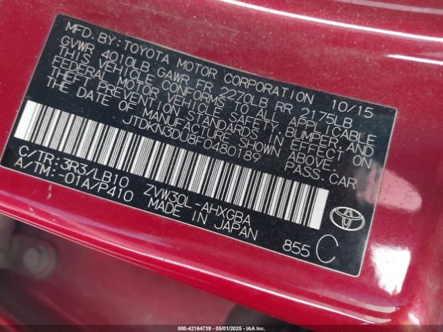 JTDKN3DU8F0480189 Toyota Prius Four