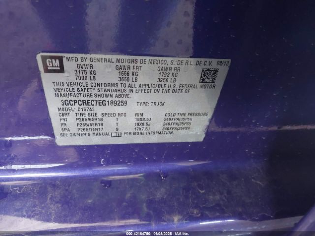 3GCPCREC7EG189259 Chevrolet Silverado 1500 1lt