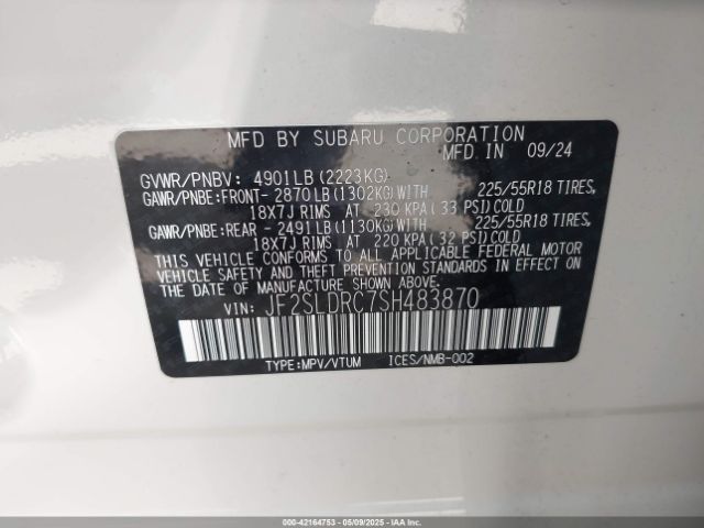JF2SLDRC7SH483870 Subaru Forester Limited