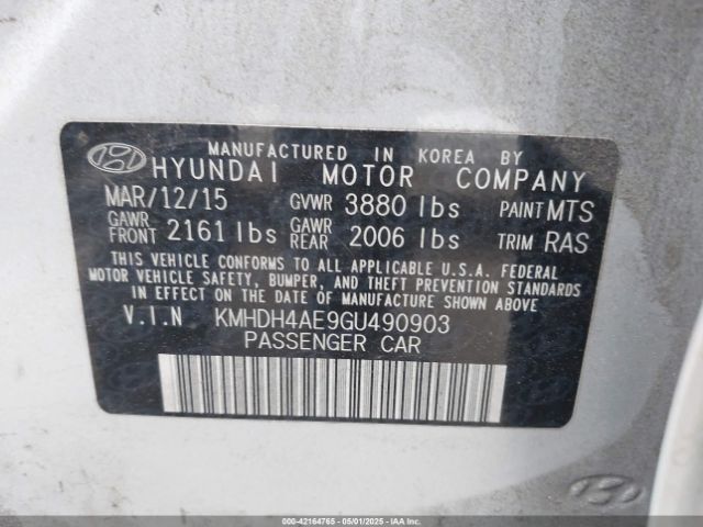 KMHDH4AE9GU490903 Hyundai ELANTRA SE