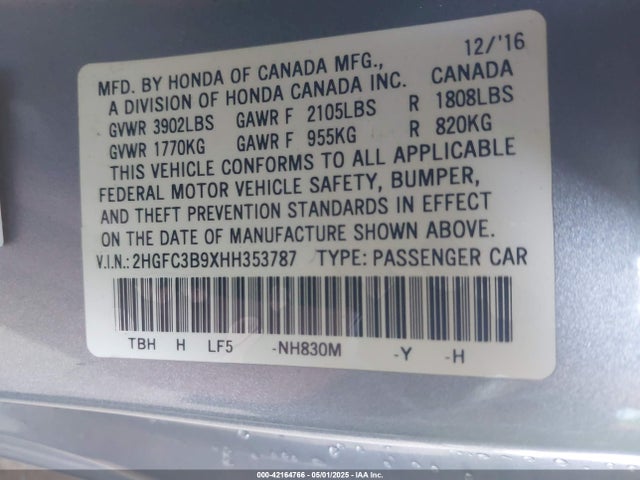 2HGFC3B9XHH353787 Honda Civic Touring