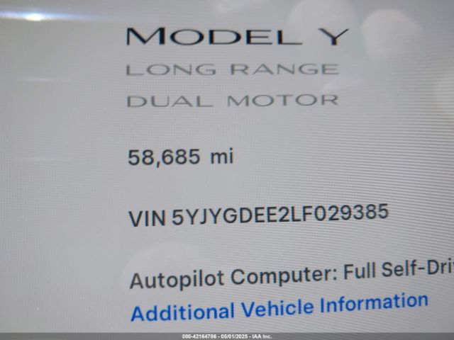 5YJYGDEE2LF029385 Tesla Model Y Long Range Dual Motor All-wheel Drive
