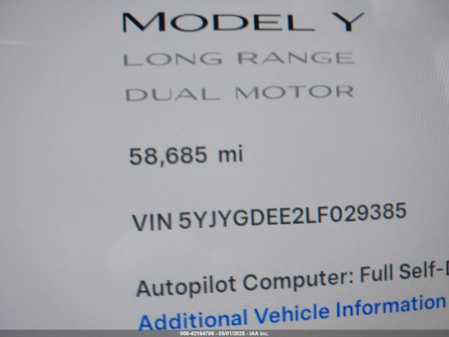5YJYGDEE2LF029385 Tesla Model Y Long Range Dual Motor All-wheel Drive