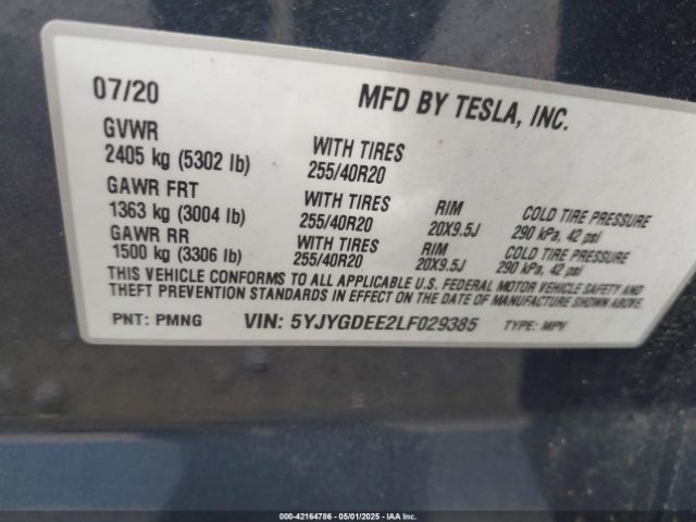 5YJYGDEE2LF029385 Tesla Model Y Long Range Dual Motor All-wheel Drive