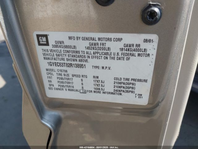 2002 CADILLAC ESCALADE 1GYEC63T82R138951 Photo 8