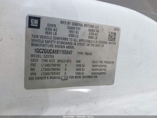 1GCZGUCA6E1165647 Chevrolet Express 3500 Work Van