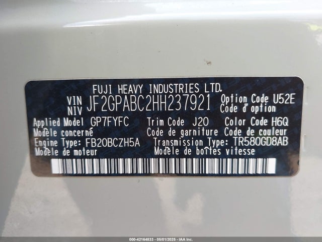 JF2GPABC2HH237921 Subaru Crosstrek 2.0i Premium