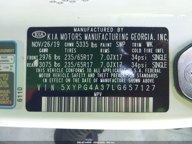 5XYPG4A37LG657127 KIA gdi theta-ii