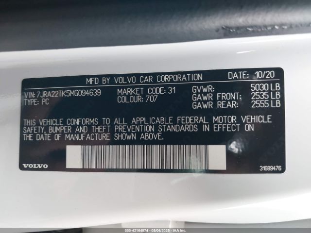 7JRA22TK5MG094639 Volvo S60 T6 Momentum