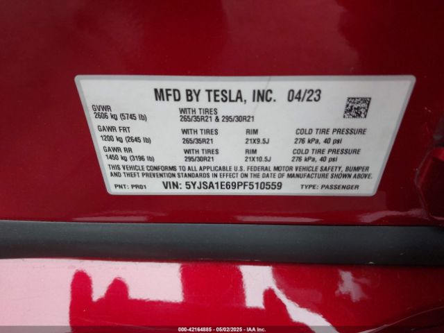 2023 TESLA MODEL S 5YJSA1E69PF510559 Photo 8