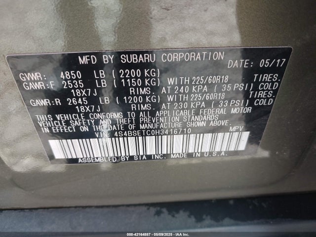 4S4BSETC0H3416710 Subaru Outback 3.6r Touring