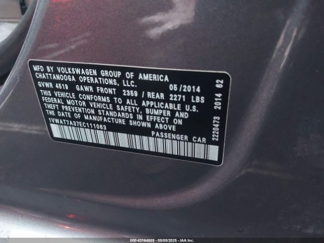 1VWAT7A37EC111063 Volkswagen Passat 1.8t S