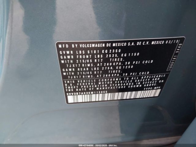 3VV3B7AX3KM113955 Volkswagen Tiguan 2.0t Se/2.0t Sel/2.0t Sel R-line/2.0t Sel R-line Black