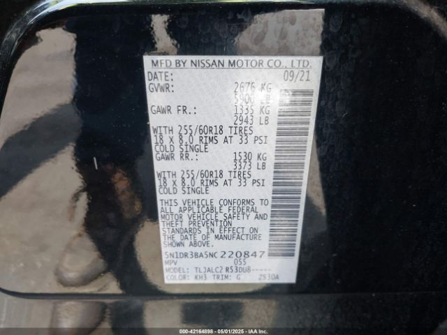 5N1DR3BA5NC220847 Nissan Pathfinder Sv 2wd
