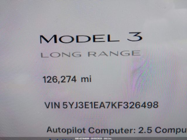 5YJ3E1EA7KF326498 Tesla Model 3 Long Range/mid Range/standard Range/standard Range Plus