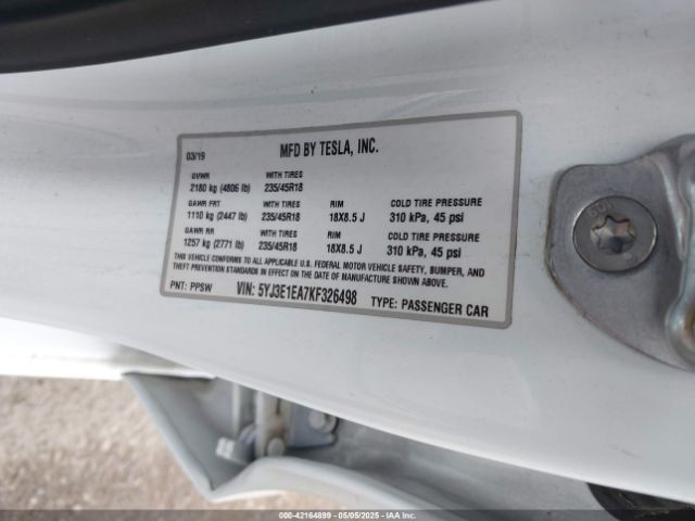 5YJ3E1EA7KF326498 Tesla Model 3 Long Range/mid Range/standard Range/standard Range Plus