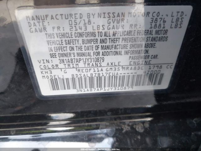 3N1AB7AP1JY310879 Nissan SENTRA S