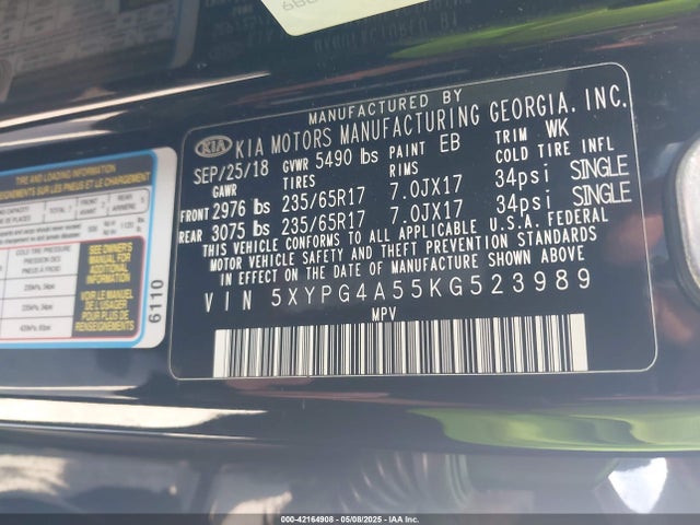 5XYPG4A55KG523989 KIA gdi lambda-ii