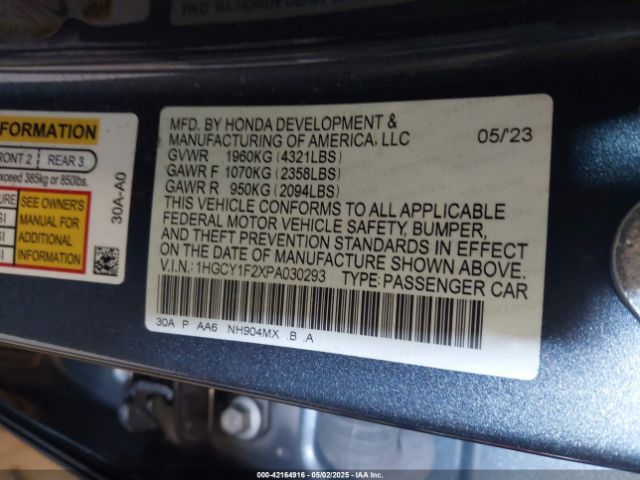 1HGCY1F2XPA030293 Honda l15be