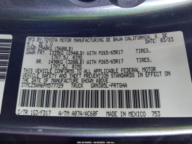3TMCZ5AN6PM577729 Toyota Tacoma Trd Sport